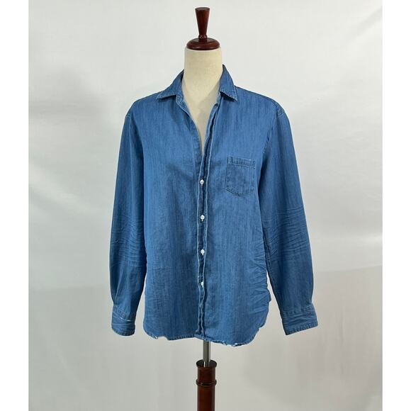 FRANK & EILEEN Sz M Medium Vintage Stonewashed Distressed Denim Eileen Shirt Top - Picture 10 of 10